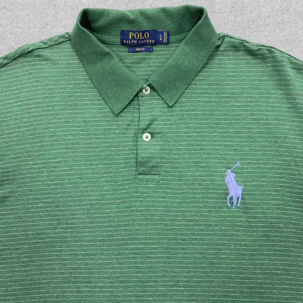 Polo Ralph Lauren Polo Shirt Mens Large Green Striped Pro Fit Pima Cotton Pony